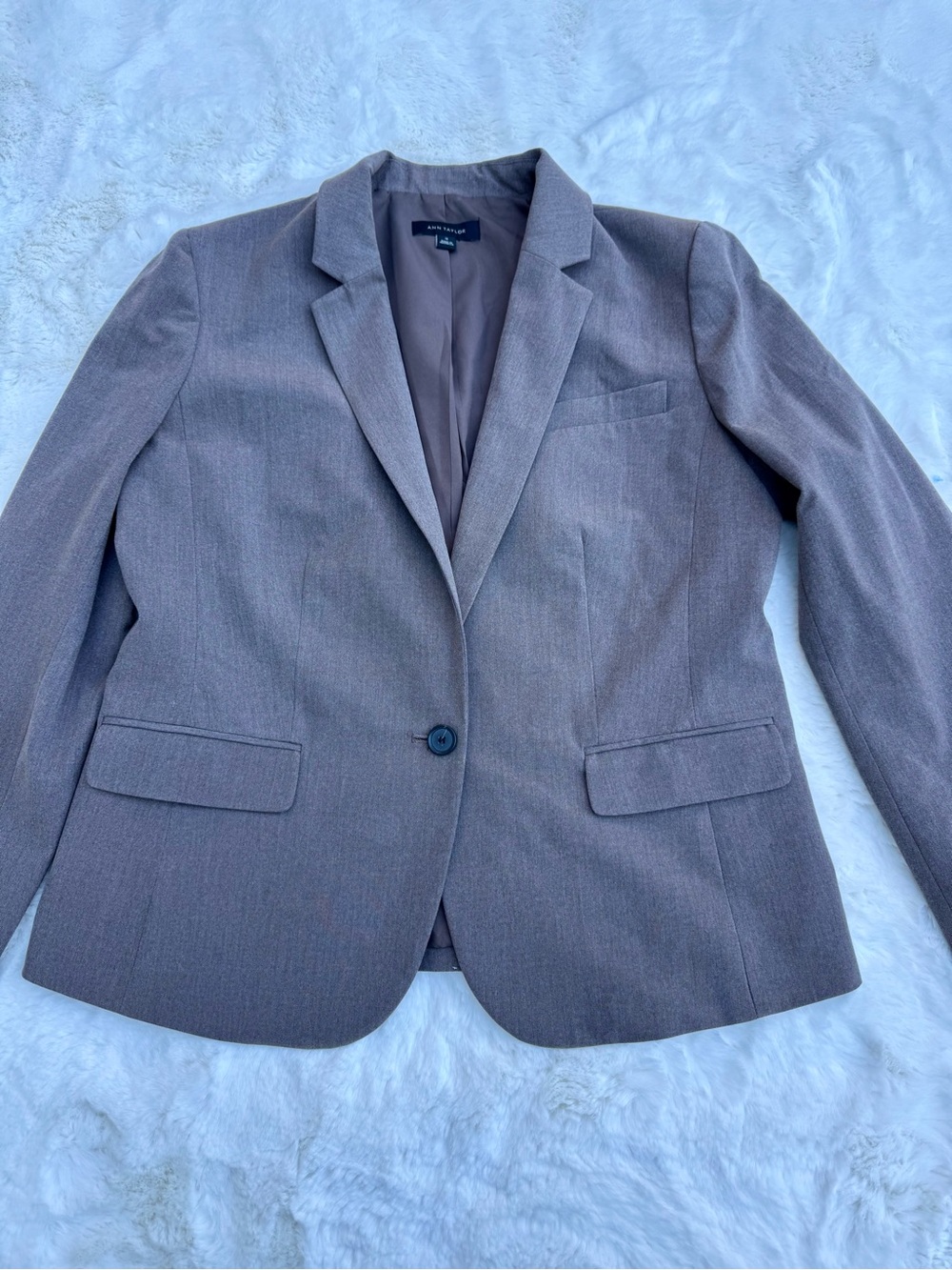 Ann Taylor Brown Heathered Single-Button Blazer Women's 12 Washable